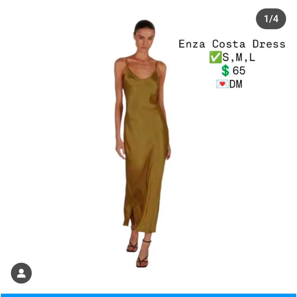 Enza Costa solid bias cut satin dress in Fatigue